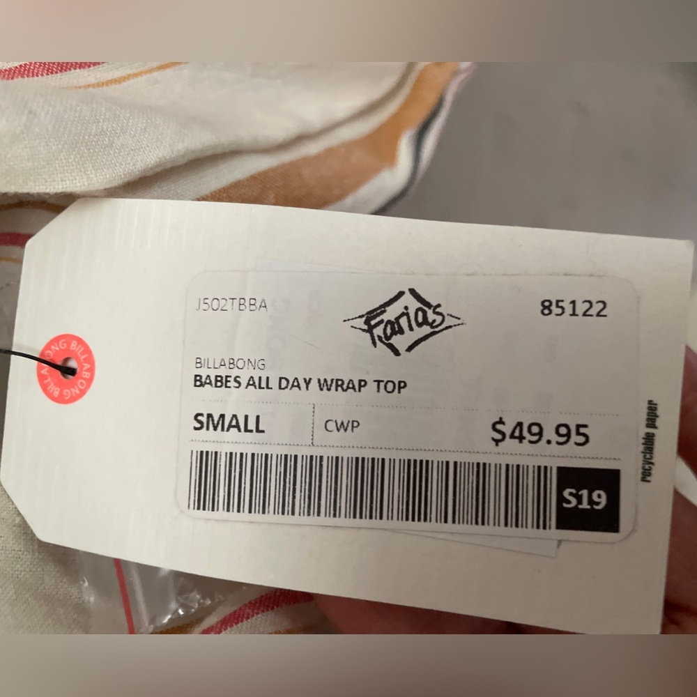 Billabong NWT stripe ruffled crossover top S - Picture 7 of 14